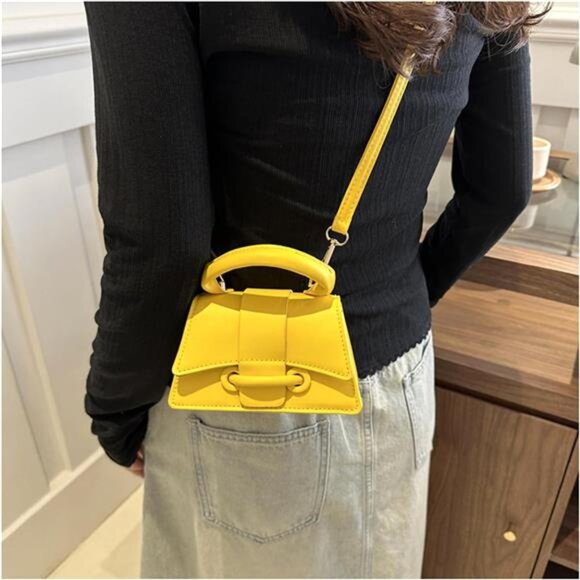 Mini Crossbody PU Leather, Shoulder Bag Yellow - Picture 4 of 7